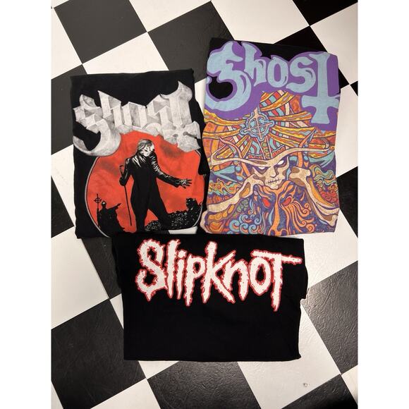 Lot Of 3 Band Tees T-shirts Large Ghost Slipknot Metal Music Punk Goth Black - Picture 1 of 16